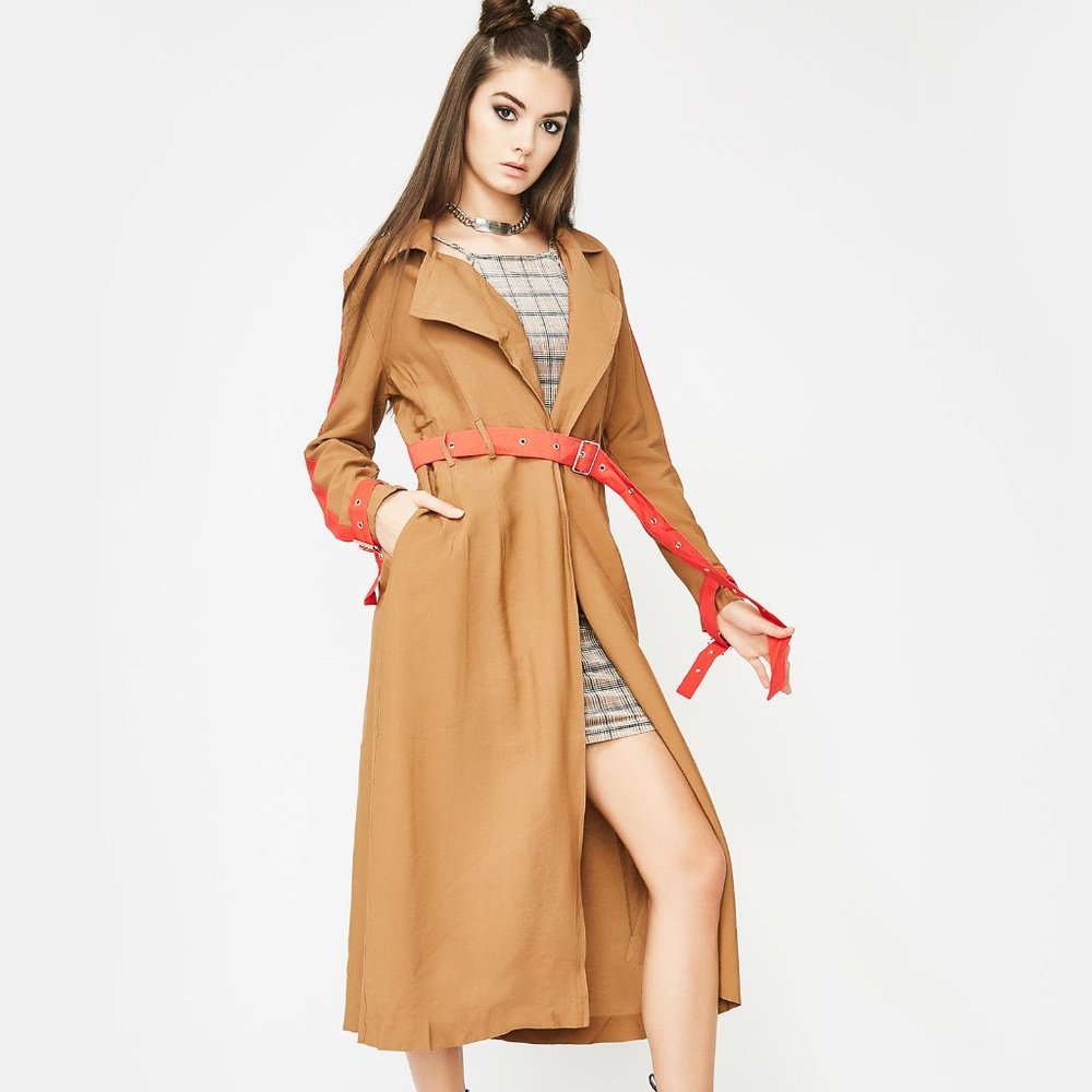 NWT Contrast Panel Belted Long Trench Coat